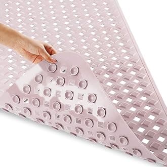 Yimobra Original Bath Tub and Shower Mat Extra Long, Non-Slip with Drain Holes, Suction Cups, Phthalate Free, Machine Washable Materials Bathroom Mats (34.5 x 15.5 Inch, Light Pink)