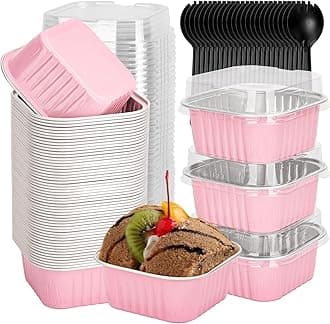 selizo 60 Pack 9oz Mini Disposable Cake Pans with Lids, Aluminum Foil Square Baking Cups, 3.5”x3.5” Small Baking Cake Tins Cup Cake Containers with Lids for Individual Cakes