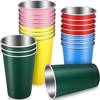 20 Pack Stainless Steel Pint Cups Metal Cups Unbreakable Drinking Water Tumblers Stackable Tumbler for Adults Bar Home Restaurant Travel Picnic Camping Outdoor (Multicolor,16 oz)