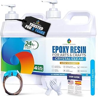 CRAFT RESIN 4 Gallon Epoxy Resin Kit - Crystal Clear Epoxy Resin Kit & Hardener for DIY Art, Mold Casting, Jewelry Making, Coasters, Table Top, Countertop Coating - Food Safe, Heat & UV Resistant