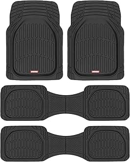 Motor Trend Original FlexTough Black Rubber Car Floor Mats for 3 Row Vehicles, Front & Rear 2nd Row Deep Dish All Weather Automotive Heavy Duty Trim to Fit, Automotive Liners for Cars Truck Van SUV