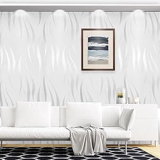 White Wallpaper for Living Room, White 3D Embossed Wallpaper, Modern Glitter Textured Wallpapers, Feature Wallpapers for Hallway and Stairs