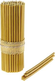 Danilovo Pure Beeswax Candles - Honey-Scented, Decorative Thin Taper Candles - Ideal for Birthday Decoration or Church Prayers - Yellow Drip Free, Tall & Smokeless Pack of 75 pcs, 11.5 x 0.33 inch