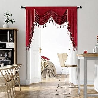 ELKCA Thick Chenille Window Curtains Valance for Living Room Burgundy Red Waterfall Valance for Bedroom,Rod Pocket, W59 inches, 1 Panel