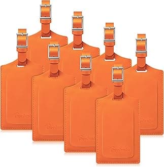 Travelambo 8 Pack Leather Luggage Travel Bag Tags Orange