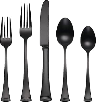 Lenox Portola Satin Black Piece Flatware Set, 20 Count, Metallic