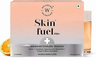 – Wellbeing Nutrition Skin Fuel Pro+ | Glutathione, Vit C & E, CoQ10, Vollagen & PhytoCellTech | Reduced Pigmentation & Dark Spots, Brightens Skin Tone, Anti-aging | Valencia Orange Flavour, 28 Servings