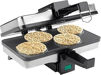 Piccolo Pizzelle Baker - Electric Press Makes 4 Mini Cookies at Once, Grey Nonstick Interior For Fast Cleanup, Must Have Gift or Treat for Parties, Unique Dessert or Holiday Baking Gift
