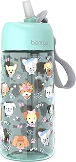 Bentgo® Kids Water Bottle - New & Improved 2023 Leak-Proof, BPA-Free 15 oz. Cup for Toddlers & Children - Flip-Up Safe-Sip Straw for School, Sports, Daycare, Camp & More (Puppy Love)
