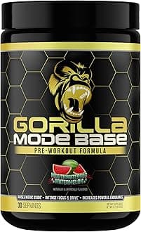 Gorilla Mode Base Pre Workout - Raises Nitric Oxide · Intense Focus & Drive · Endurance · Power - L-Citrulline, L-Tyrosine, Betaine, Alpha-GPC, Caffeine, Huperzine A - 360 Grams (Watermelon)