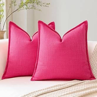 Artscope Pack of 2 Hot Pink Decorative Cushion Covers 20x20 Inch Soft Linen Texture Couch Throw Pillows Farmhouse Pillow Covers with Elegant Design for Sofa Bedroom Living Room Home Decor 50 x 50 CM