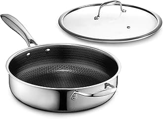 Hybrid Nonstick 3.3-Litre Deep Sauté Pan with Tempered Glass Lid, Stay-Cool Handle, Dishwasher-Friendly, Oven-Safe Up to 480°C, Induction Ready, Compatible with All Cooktops