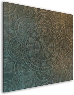 murando Glass Splashback for Kitchen Backsplash Cooker Protector Tempered Glass Decorative Wall Art Panel Heat Resistant Graphic 60x60 cm / 24"x24" Ornament Mandala Orient f-C-0433-aq-a