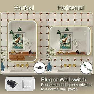 JSneijder 20x28 Inch Gold LED Bathroom Mirror with Lights, 3000K/4500K/6000K, Wall Mounted Framed Lighted Bathroom Vanity Mirrors, Anti-Fog, Stepless Dimmable, Memory Funtion, Horizontal/Vertical