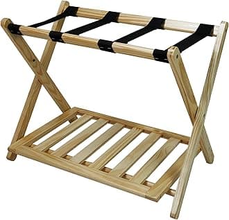 Natural : Casual Home Soild Wood Luggage Rack with Shelf, Natural
