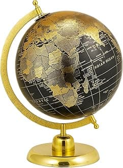 8 Inch Decorative Antique World Globe with Metal Stand – Vintage Desk Globe for Office & Study