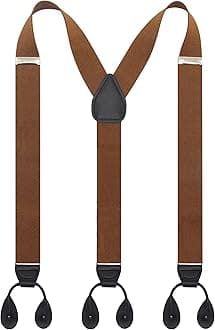 Y Back Button 1.4" Suspenders for Men with Stylish Leather Button Ends Durable Long Lasting Stretch Ultimate Fashion