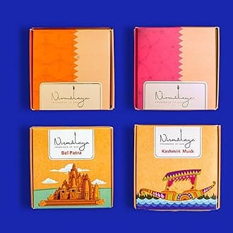 Nirmalaya Premium Incense Cones Bel Patra, Kashmiri Musk, Sandalwood, and Rooh Rose Pack of 4 for Pooja Sacred Flowers | for Meditation & Home Fragrance | Free Ceramic Incense Stand
