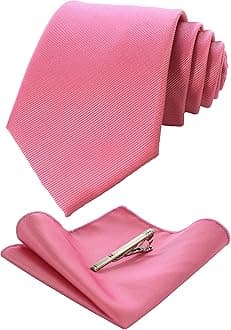 JEMYGINSSolid Color Formal Necktie and Pocket Square Tie Clip Sets for Men