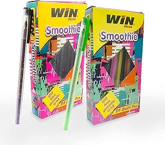WIN Smoothie Ball Pens|Lightweight & Colorful Sparkle Body Design|Use & Throw Ball Pens|For One Time Use|Comfortable Writing|0.7mm Tip for Smooth Flow of Ink|Multicolour|40 Pcs(20 Blue,20 Black Ink)