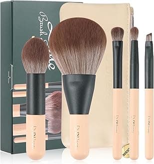 Travel Makeup Brushes Set with Bag,5PCS Portable Mini Cosmetic Brushes Kit for Powder,Blush,Foundation, Eyeshadow, Tapered Kabuki Coverage Mineral Bronzer Buffing Brush Green
