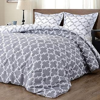 downluxe Lightweight Printed Comforter Set (King,Grey) with 2 Pillow Shams - 3-Piece Set - Down Alternative Reversible Comforter