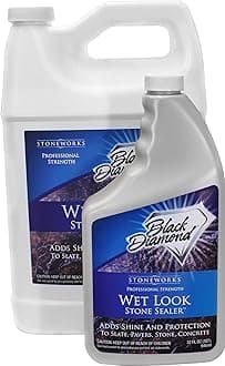 Black Diamond Stoneworks Wet Look Natural Stone Sealer Provides Durable Gloss and Protection to: Slate, Concrete, Brick, Pavers, Sandstone, Driveways, Garage Floors. Interior or Exterior. QT-Gal