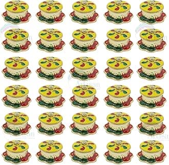 Soul Artisan Round Mango Design Single Kumkuma Holder Chimil Box - Plastic Golden Metallic Color(Pack of 30) - Decorative Design Tilak Daani, Sindoor for Women Return Gift, Diwali, Weddings, Pooja