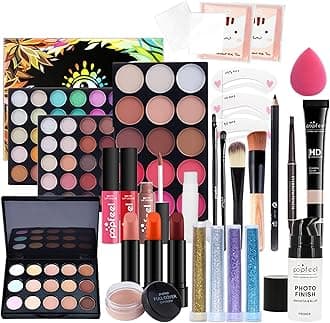 All-in-one Makeup Set Holiday Gift | Full Makeup Kit for Women Essential Starter Bundle Include Eyeshadow Palette Lipstick Blush Cream Concealer Face Powder Eyeliner Mascara Lipgloss Brush