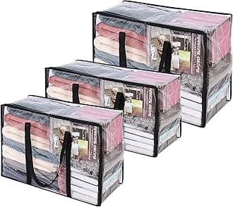 Vieshful3 Pack Clear Clothes Storage Bag, Zippered Closet Organizer, Plastic Storage Containers Moving bags for Comforter, Blanket, Bedding, Duvet, Toys,40L+60L+110L