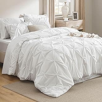 Bedsure King Size Comforter Set White - Bed in a Bag King Size 7 Pieces, Pintuck Bed Set Gift for Family, Pinch Pleat White Comforter with Sheets, Pillowcases & Shams