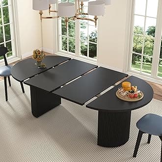 41 in-78 in Extendable Dining Room Table for 4-8, Round Expandable Kitchen Table with Fluted Base, Modern Oval Dinner Tables for Dining Room Kitchen Living Room (Black)