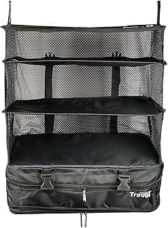 Grand FusionGrand Fusion Stow-N-Go Portable Hanging Travel Shelves, Packing Organizer for Luggage. Carry on Closet for Clothes. Expandable Packing Cube. Travel Essentials. Black - XL