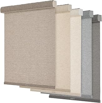 Persilux Light Filtering Roller Shades for Windows,Cordless,Linen Fabric,Roller Blinds,Thermal Insulated Fabric UV Protection,for Home,Office,Bedroom,Door,Light Filtering-Light Brown,34" W X 48" H