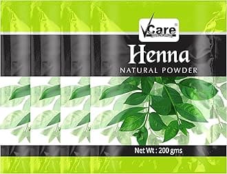 VCare Henna Natural Powder for Hair - 200 gm (Pack of 4) | Conditioning & Anti-Dandruff | Control Hair Fall, Natural Henna Hair Colouring for Women and Men | Henna Powder for Hair Growth