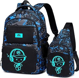 BluboonKids Backpack Boys Camo Bookbag Teens Elementary School Bag Daypack Travel Back Pack Middle school (Boy-doodle 2pcs)