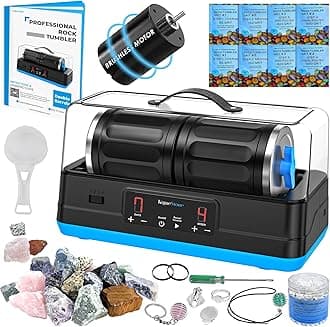 Ultra Quiet Brushless Rock Tumbler Kit – 7lb Capacity Dual-Barrel with Noise-Canceling Cover, Up to 6× Quieter, Include All Accessories, Professional Rock Polisher for Adults & Gift Giving