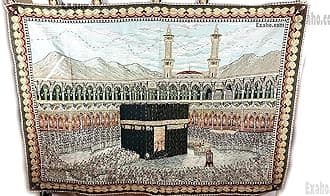 EXA Tapestry Islamic Hand Beaded Embroidered Kaaba Mecca Pilgrims Pilgrimage Haram Mosque Wall Hanging Art Beads Home Decor Fabric King Size 52 X 75 inches