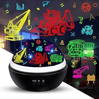 Night Light Projector for Kids Truck Toys for Boys, 360 Degree Rotation Baby Night Lights with Car and Star Theme, Birthday Party Festival Decor(Black)
