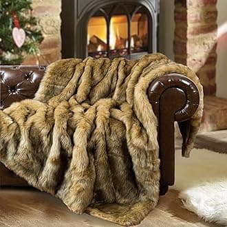 – BATTILO HOME Faux Fur Throw Blanket Large Ochre 150x200cm Luxury Fuzzy Warm Cozy Fluffy Fur Blanket for Bed, Sofa, Couch Home Decor