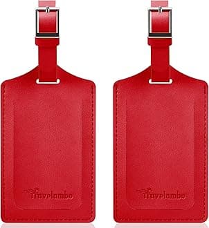 Travelambo Luggage Tags for Suitcases Faux Leather Privacy Protection 2 Pack Bag Tags Travel Accessories Essential, Deep Red