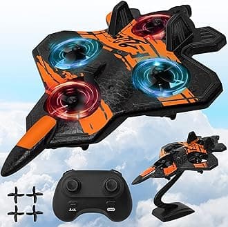 Remote Control Airplane for Beginners, 2.4GHz V17 Jet Fighter Stunt RC Airplanes, ABS, 3D Flip, Stunt Roll, Cool Light, 2 Batteries, RC Planes for Kids 8-12, Orange