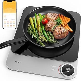 Induction hob, 2100 W, single induction cooker plate, portable, 99 power levels with OLED display, timer, 20mm ultra-thin, app control, temperature sensor