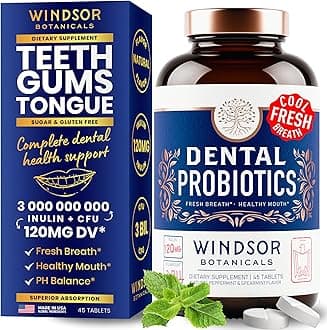Oral Probiotics for Teeth and Gums - 3BN CFU Lactobacillus Salivarius Acidophilus Rhamnosus Streptococcus - Bad Breath Treatment for Adults - 45 Chewable Mint Dental Probiotic Tablets for Women & Men