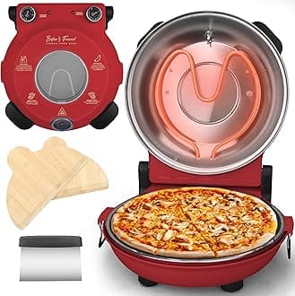 Baker's Friend Electric Pizza Oven, Indoor Countertop, 12", Home Maker, Stove and Grill, Premium Enamel Ceramic Stone, Pepper Red