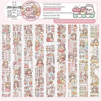 Paper Planner Sticker Tape Set Featuring Cartoon Mochi Characters - Perfect for Scrapbooking, Bullet Journaling, and Organization (meiwokeai) (X1603)