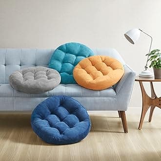 Degrees of Comfort Meditation Floor Pillow Set 2, Round Large Pillows Seating for Adults, Tufted Corduroy Floor Cushion for Tatami Living Room, Grey, 22 Inch