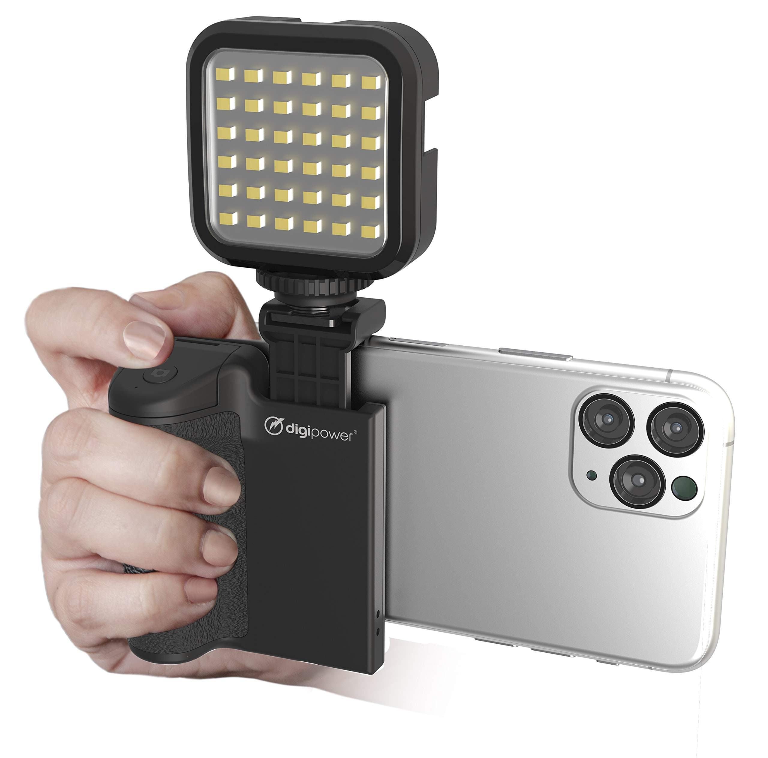 DigiPower Pocket Grip Stabilizer with Wireless Shutter Remote & Table-Top Mini Tripod for Mobile Phone, Works with iPhones & Android Smartphones for Filming YouTube, TikTok, & Instagram Videos,