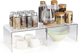 Acrylic Cabinet Organizer, Shelf Organizer, Set of 2 Spice Organization for Cabinet, Spice Rack, Stackable Kitchen Countertop Organizer | Cupboard, Pantry Shelves, and Storage Space Saver