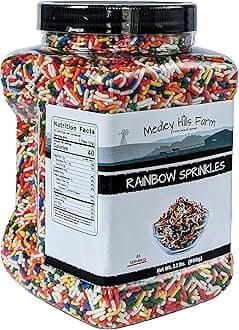 Medley Hills Farm Rainbow sprinkles in Reusable Container 2.2 Lbs. - Great bulk rainbow sprinkles for cake decorating - Kosher sprinkles for cookie decorating - brownies and ice cream toppings